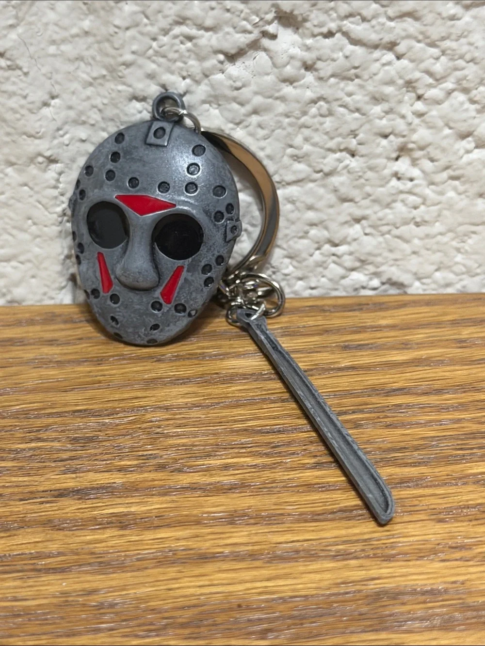 Jason Hockey Mask Keychain with Sword Charm - Silver/Red